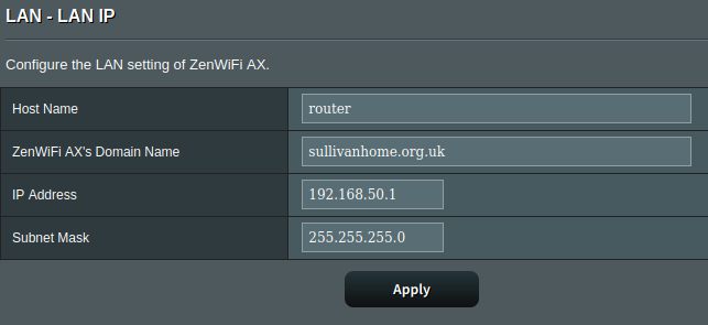 A form for a router, setting the local domain.