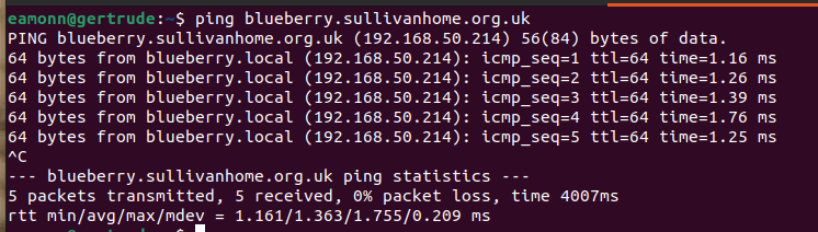 A terminal window running the 'ping' command.